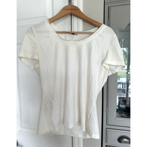 Lafayette 148 Women's LG White Stretchy Blouse Top Minimalist Office